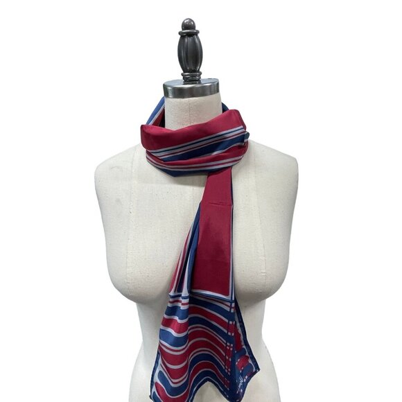 Vintage Veresa by Vera Neumann Red & Blue Striped Polyester Scarf Made In Japan - Picture 2 of 5